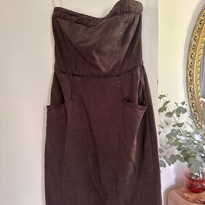 Women's Strapless Gray Dress with Pocket Detail